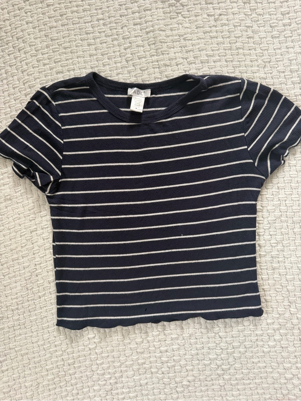 DC Navy & White Striped Short Sleeve Cropped Tee